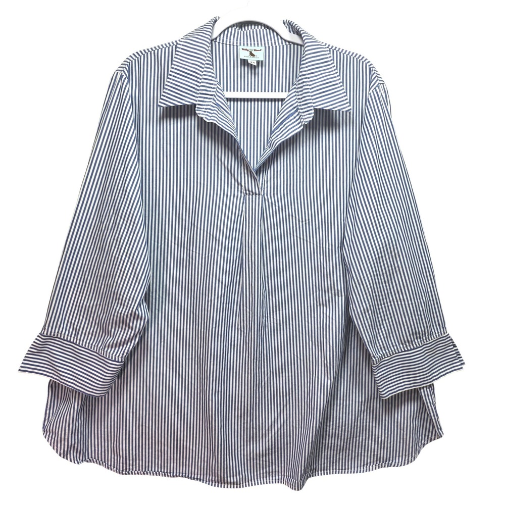 Haley and the Hound Tunic Top Womens 2X Blue White Striped Popover USA Coastal